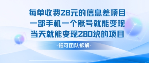 每单收费28米的项目单日能变现280左右 一部手机一个账号就能变现创客联盟总站-闲云创业网-老谢轻创网-中创网-福缘网-冒泡网-资源之家-魔方项目库创客联盟总站