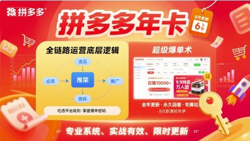 拼多多年卡【8月更新6节】拼多多全链路运营底层逻辑，超级爆单术创客联盟总站-闲云创业网-老谢轻创网-中创网-福缘网-冒泡网-资源之家-魔方项目库创客联盟总站