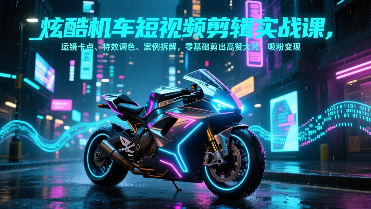 炫酷机车短视频剪辑实战课，运镜卡点、特效调色、案例拆解，零基础剪出高赞大片，吸粉变现创客联盟总站-闲云创业网-老谢轻创网-中创网-福缘网-冒泡网-资源之家-魔方项目库创客联盟总站