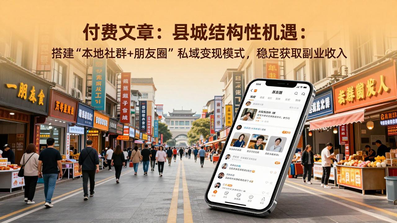 付费文章:县城结构性机遇:搭建“本地社群+朋友圈”私域变现模式,稳定获取副业收入创客联盟总站-闲云创业网-老谢轻创网-中创网-福缘网-冒泡网-资源之家-魔方项目库创客联盟总站