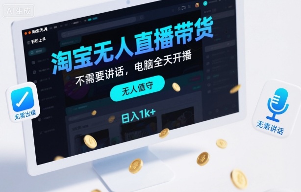 淘宝无人直播带货，不需要出镜，不需要讲话，电脑全天开播，轻松上手，日入1k+【揭秘】创客联盟总站-闲云创业网-老谢轻创网-中创网-福缘网-冒泡网-资源之家-魔方项目库创客联盟总站
