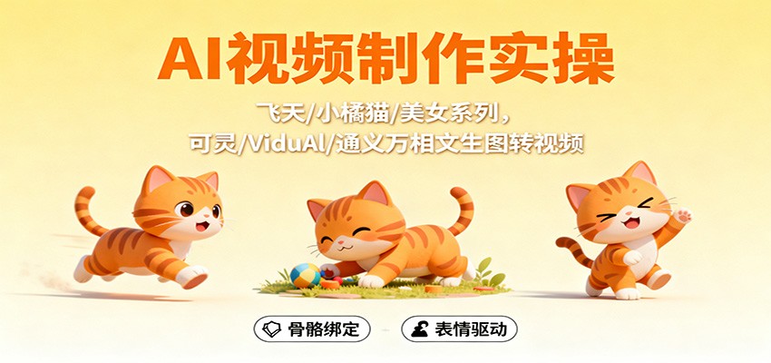 AI视频制作实操,飞天/小橘猫/美女系列,可灵/ViduAl/通义万相文生图转视频创客联盟总站-闲云创业网-老谢轻创网-中创网-福缘网-冒泡网-资源之家-魔方项目库创客联盟总站
