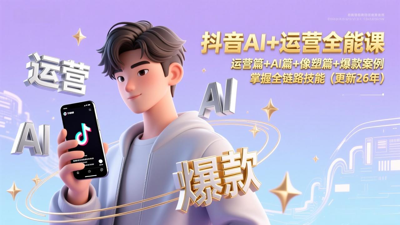抖音AI+运营全能课，运营篇+AI篇+像塑篇+爆款案例，掌握全链路技能(更新26年创客联盟总站-闲云创业网-老谢轻创网-中创网-福缘网-冒泡网-资源之家-魔方项目库创客联盟总站