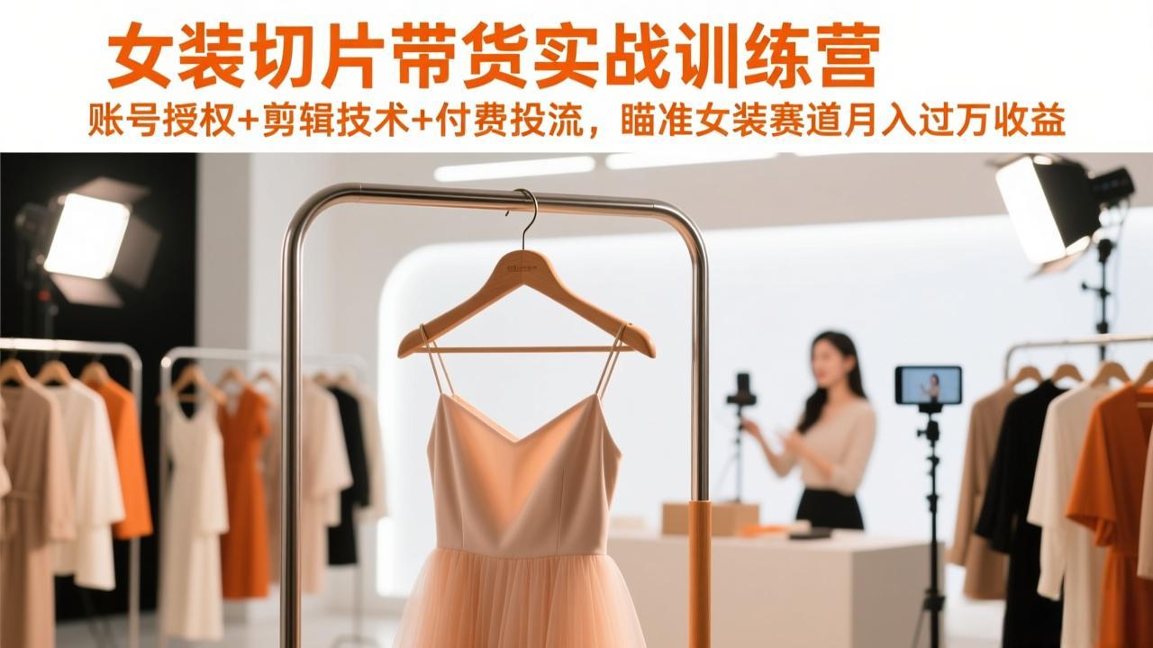 女装切片带货实战训练营，账号授权+剪辑技术+付费投流，瞄准女装赛道月入过万收益创客联盟总站-闲云创业网-老谢轻创网-中创网-福缘网-冒泡网-资源之家-魔方项目库创客联盟总站