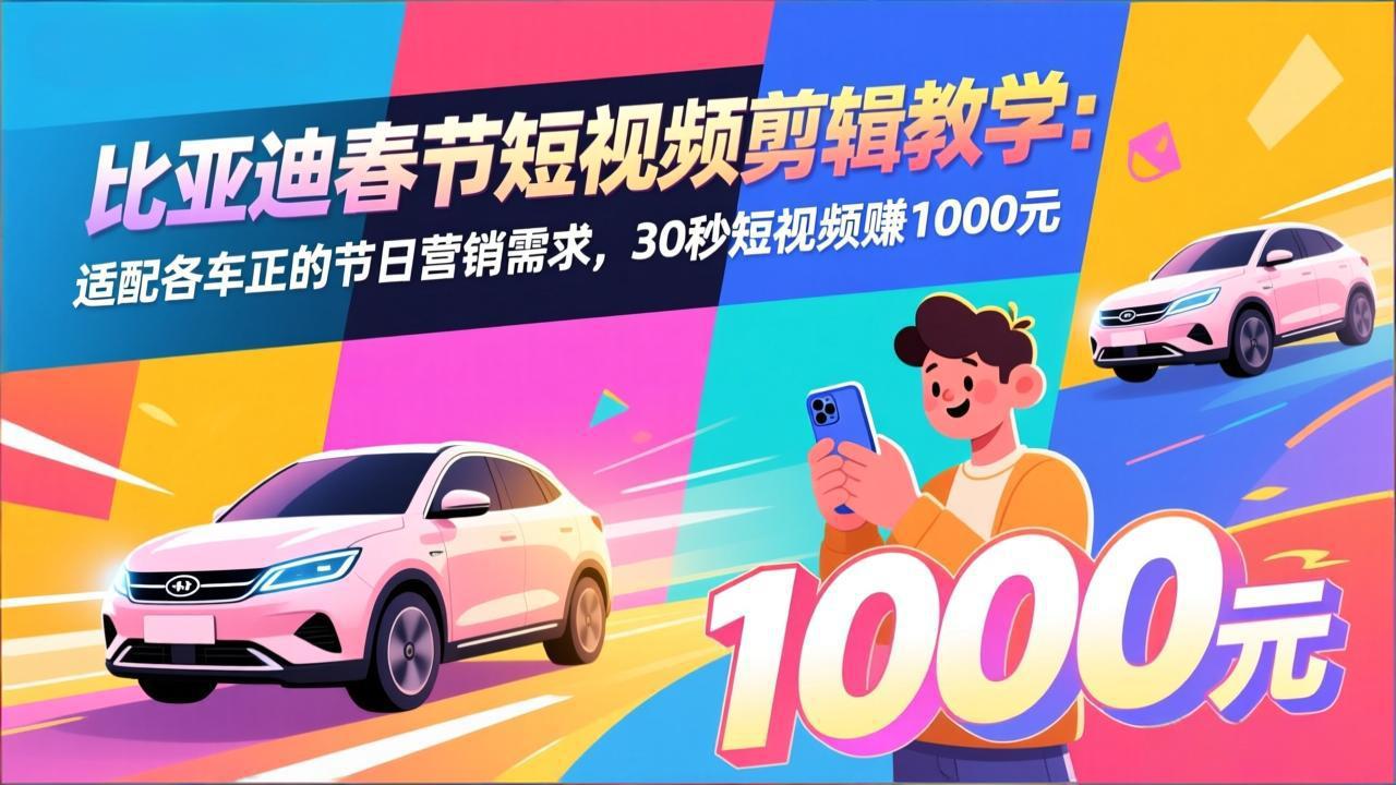 比亚迪春节短视频剪辑教学：适配各车企的节日营销需求，30秒短视频赚1000元创客联盟总站-闲云创业网-老谢轻创网-中创网-福缘网-冒泡网-资源之家-魔方项目库创客联盟总站