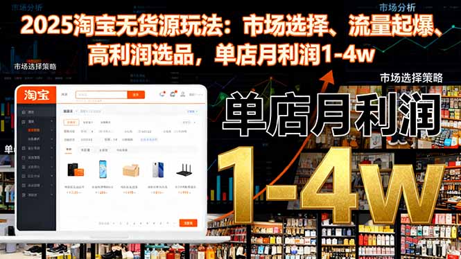 2025淘宝无货源玩法：市场选择、流量起爆、高利润选品，单店月利润1-4w创客联盟总站-闲云创业网-老谢轻创网-中创网-福缘网-冒泡网-资源之家-魔方项目库创客联盟总站