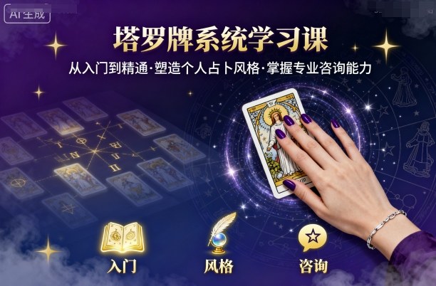 塔罗牌系统学习课，助你从入门到精通，塑造个人占卜风格，掌握专业咨询能力创客联盟总站-闲云创业网-老谢轻创网-中创网-福缘网-冒泡网-资源之家-魔方项目库创客联盟总站