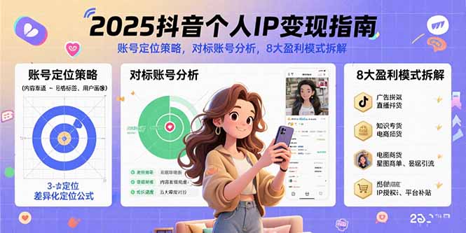 2025抖音个人IP变现指南，账号定位策略，对标账号分析，8大盈利模式拆解创客联盟总站-闲云创业网-老谢轻创网-中创网-福缘网-冒泡网-资源之家-魔方项目库创客联盟总站