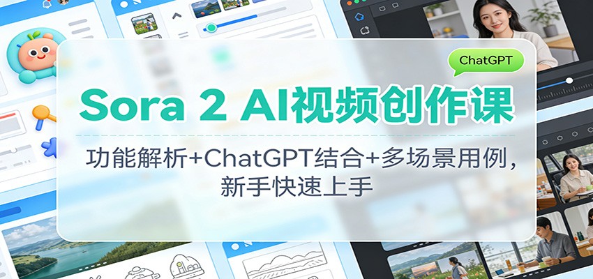 Sora 2 AI视频创作课：功能解析+ChatGPT结合+多场景用例，新手快速上手创客联盟总站-闲云创业网-老谢轻创网-中创网-福缘网-冒泡网-资源之家-魔方项目库创客联盟总站