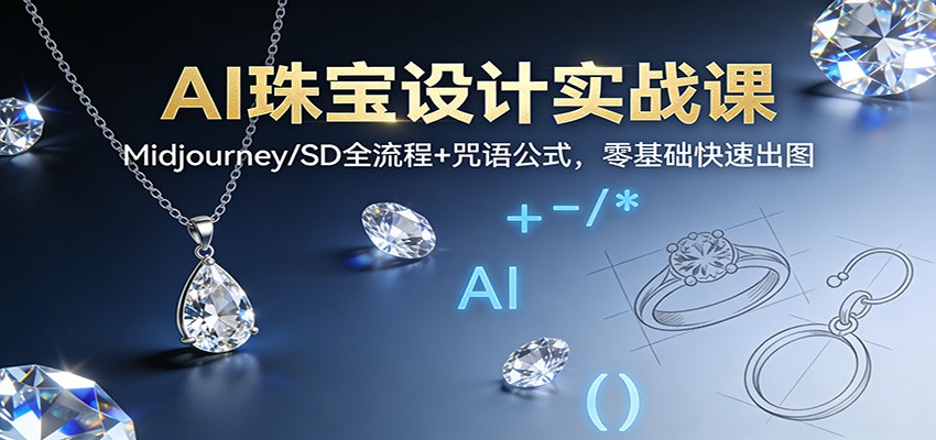 AI珠宝设计实战课:Midjourney/SD全流程+咒语公式,零基础快速出图创客联盟总站-闲云创业网-老谢轻创网-中创网-福缘网-冒泡网-资源之家-魔方项目库创客联盟总站