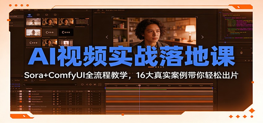 AI视频实战落地课：Sora+ComfyUI全流程教学，16大真实案例带你轻松出片创客联盟总站-闲云创业网-老谢轻创网-中创网-福缘网-冒泡网-资源之家-魔方项目库创客联盟总站