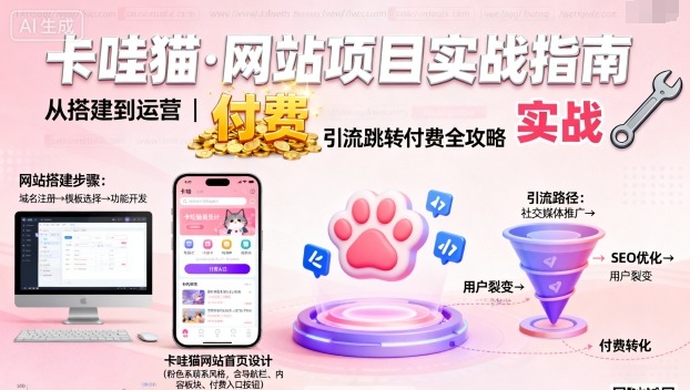 卡哇猫·网站项目，网站搭建与运营以及引流跳转付费创客联盟总站-闲云创业网-老谢轻创网-中创网-福缘网-冒泡网-资源之家-魔方项目库创客联盟总站