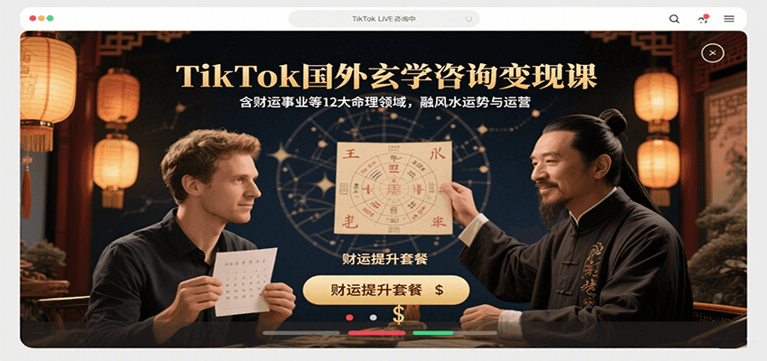 TikTok国外玄学咨询变现课,含财运事业等12大命理领域,融风水运势与运营创客联盟总站-闲云创业网-老谢轻创网-中创网-福缘网-冒泡网-资源之家-魔方项目库创客联盟总站