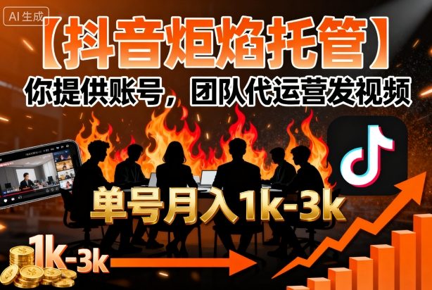 【抖音炬焰托管】你提供账号，团队代运营发视频，单号月入1k+【揭秘】创客联盟总站-闲云创业网-老谢轻创网-中创网-福缘网-冒泡网-资源之家-魔方项目库创客联盟总站
