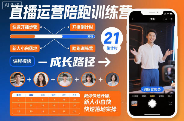 直播运营陪跑训练营，教你快速开播，新人小白快速落地实操创客联盟总站-闲云创业网-老谢轻创网-中创网-福缘网-冒泡网-资源之家-魔方项目库创客联盟总站