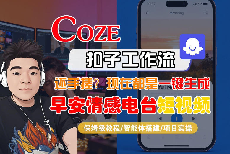 【Coze工作流搭建实操教程】【coze】早安情感电台日签视频还在手动做？用扣子工作流自动生成，省时90%创客联盟总站-闲云创业网-老谢轻创网-中创网-福缘网-冒泡网-资源之家-魔方项目库创客联盟总站