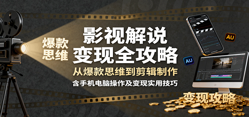影视解说变现全攻略：从爆款思维到剪辑制作，含手机电脑操作及变现实用技巧创客联盟总站-闲云创业网-老谢轻创网-中创网-福缘网-冒泡网-资源之家-魔方项目库创客联盟总站