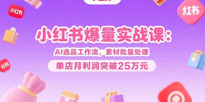 小红书爆量实战课:AI选品工作流,素材批量处理,单店月利润突破25万元创客联盟总站-闲云创业网-老谢轻创网-中创网-福缘网-冒泡网-资源之家-魔方项目库创客联盟总站