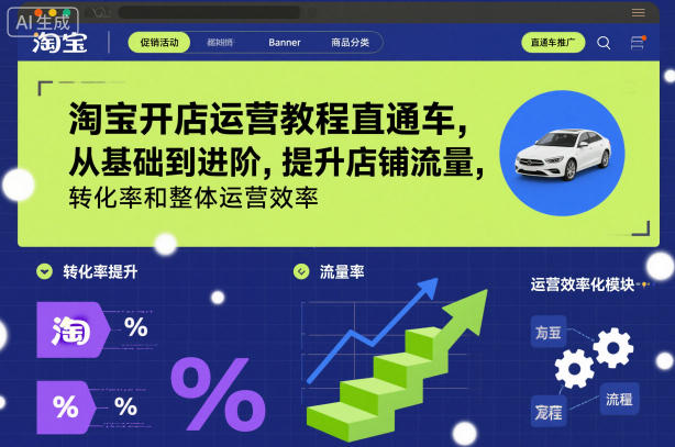 淘宝开店运营教程直通车，从基础到进阶，提升店铺流量，转化率和整体运营效率(更新26年3月)创客联盟总站-闲云创业网-老谢轻创网-中创网-福缘网-冒泡网-资源之家-魔方项目库创客联盟总站
