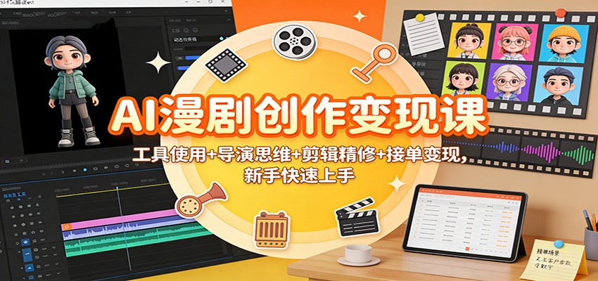 AI漫剧创作变现课:工具使用+导演思维+剪辑精修+接单变现,新手快速上手创客联盟总站-闲云创业网-老谢轻创网-中创网-福缘网-冒泡网-资源之家-魔方项目库创客联盟总站