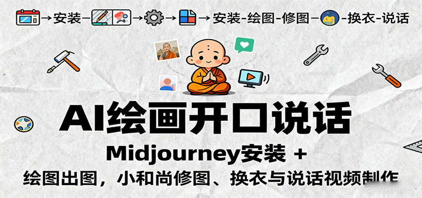 AI绘画开口说话，Midjourney安装 + 绘图出图，小和尚修图、换衣与说话视频制作创客联盟总站-闲云创业网-老谢轻创网-中创网-福缘网-冒泡网-资源之家-魔方项目库创客联盟总站