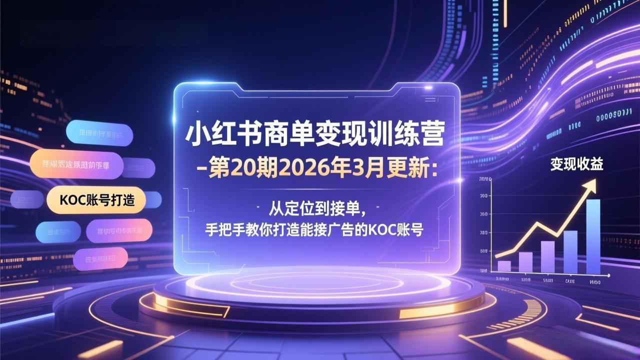 小红书商单变现训练营-第20期26年3月更新：从定位到接单，手把手教你打造能接广告的KOC账号创客联盟总站-闲云创业网-老谢轻创网-中创网-福缘网-冒泡网-资源之家-魔方项目库创客联盟总站