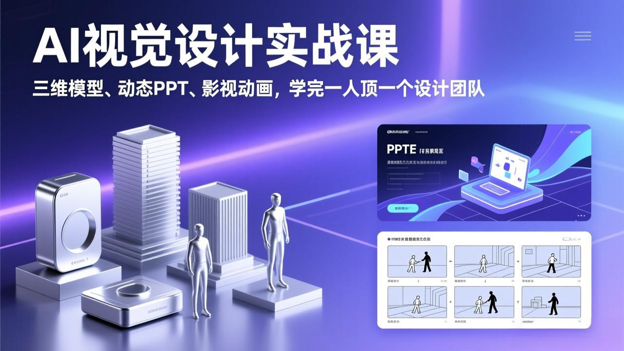 AI视觉设计实战课，三维模型、动态PPT、影视动画，学完一人顶一个设计团队创客联盟总站-闲云创业网-老谢轻创网-中创网-福缘网-冒泡网-资源之家-魔方项目库创客联盟总站