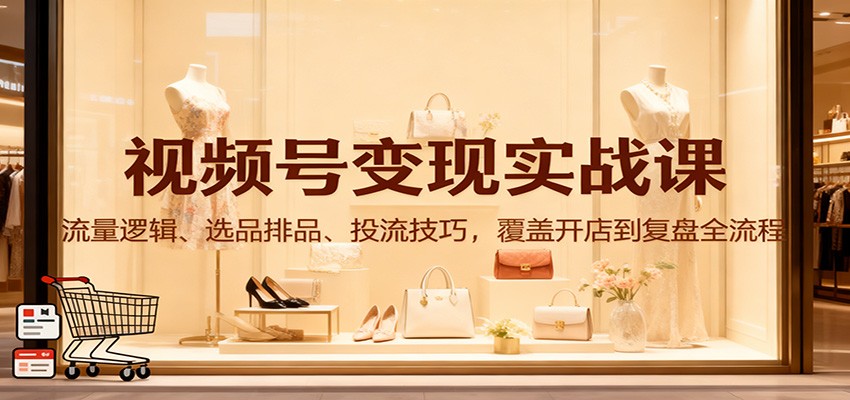 视频号变现实战课：流量逻辑、选品排品、投流技巧，覆盖开店到复盘全流程创客联盟总站-闲云创业网-老谢轻创网-中创网-福缘网-冒泡网-资源之家-魔方项目库创客联盟总站