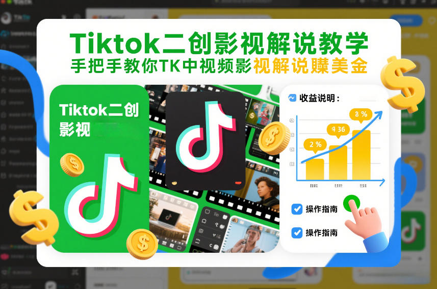 Tiktok二创影视解说教学，手把手教你TK中视频影视解说賺美金(更新26年1月)创客联盟总站-闲云创业网-老谢轻创网-中创网-福缘网-冒泡网-资源之家-魔方项目库创客联盟总站