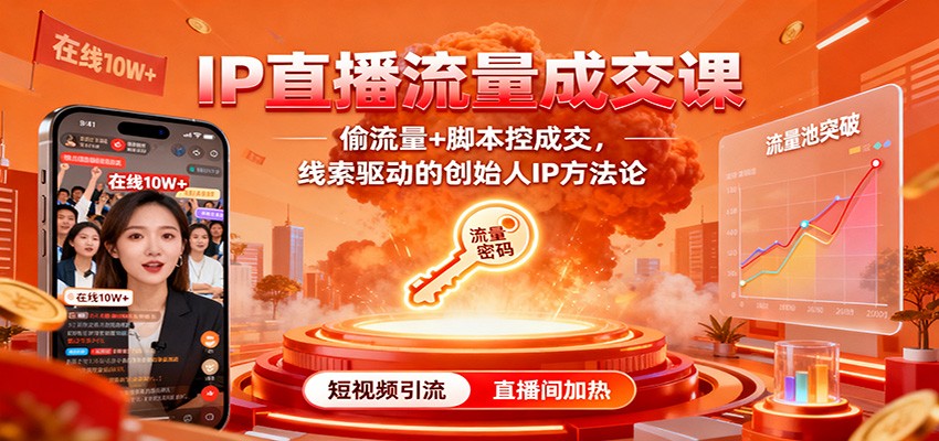 IP直播流量成交课：偷流量+脚本控成交，线索驱动的创始人IP方法论创客联盟总站-闲云创业网-老谢轻创网-中创网-福缘网-冒泡网-资源之家-魔方项目库创客联盟总站