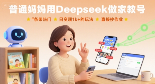 普通妈妈用Deepseek做家教号，条条热门，日变现1k+的玩法，直接抄作业创客联盟总站-闲云创业网-老谢轻创网-中创网-福缘网-冒泡网-资源之家-魔方项目库创客联盟总站