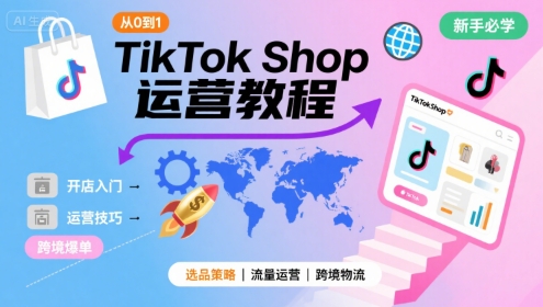 TikTok Shop从0到1运营教程,TikTok跨境电商新手必学课程创客联盟总站-闲云创业网-老谢轻创网-中创网-福缘网-冒泡网-资源之家-魔方项目库创客联盟总站