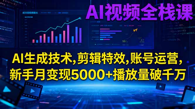 AI视频全栈课:AI生成技术,剪辑特效,账号运营,新手月变现5000+播放量破千万创客联盟总站-闲云创业网-老谢轻创网-中创网-福缘网-冒泡网-资源之家-魔方项目库创客联盟总站