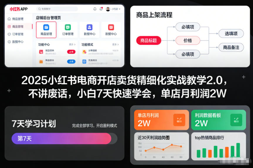 2025小红书电商开店卖货精细化实战教学2.0，不讲废话，小白7天快速学会，单店月利润2W创客联盟总站-闲云创业网-老谢轻创网-中创网-福缘网-冒泡网-资源之家-魔方项目库创客联盟总站