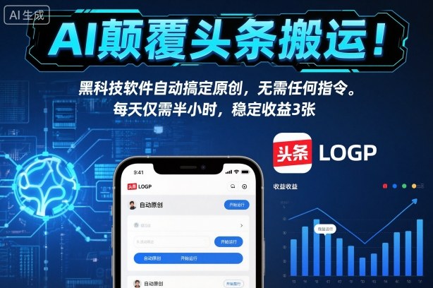 AI颠覆头条搬运!黑科技软件自动搞定原创,无需任何指令。每天仅需半小时,稳定收益3张【揭秘】创客联盟总站-闲云创业网-老谢轻创网-中创网-福缘网-冒泡网-资源之家-魔方项目库创客联盟总站
