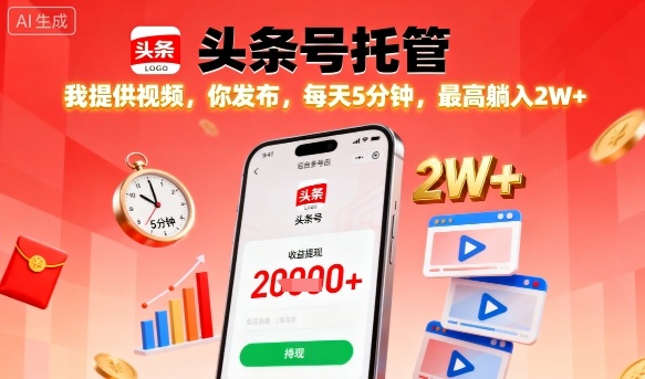 【头条号托管】我提供视频，你发布，每天5分钟，最高躺入2W+【揭秘】创客联盟总站-闲云创业网-老谢轻创网-中创网-福缘网-冒泡网-资源之家-魔方项目库创客联盟总站