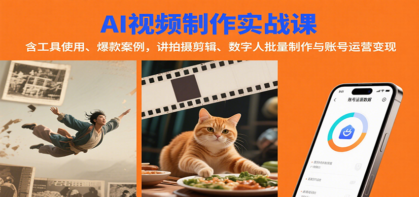AI视频制作实战：含工具使用、爆款案例，讲拍摄剪辑、数字人批量制作与账号运营变现创客联盟总站-闲云创业网-老谢轻创网-中创网-福缘网-冒泡网-资源之家-魔方项目库创客联盟总站