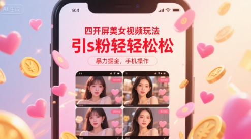 四开屏美女视频玩法,引s粉轻轻松松,暴力掘金,手机操作【揭秘】创客联盟总站-闲云创业网-老谢轻创网-中创网-福缘网-冒泡网-资源之家-魔方项目库创客联盟总站