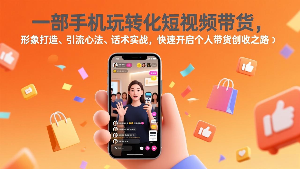 一部手机玩转化短视频带货，形象打造、引流心法、话术实战，快速开启个人带货创收之路创客联盟总站-闲云创业网-老谢轻创网-中创网-福缘网-冒泡网-资源之家-魔方项目库创客联盟总站