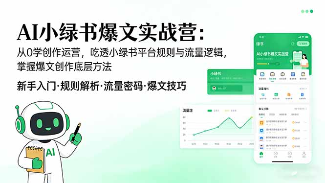 AI 小绿书爆文实战营：从0学创作运营，吃透小绿书平台规则与流量逻辑，掌握爆文创作底层方法创客联盟总站-闲云创业网-老谢轻创网-中创网-福缘网-冒泡网-资源之家-魔方项目库创客联盟总站