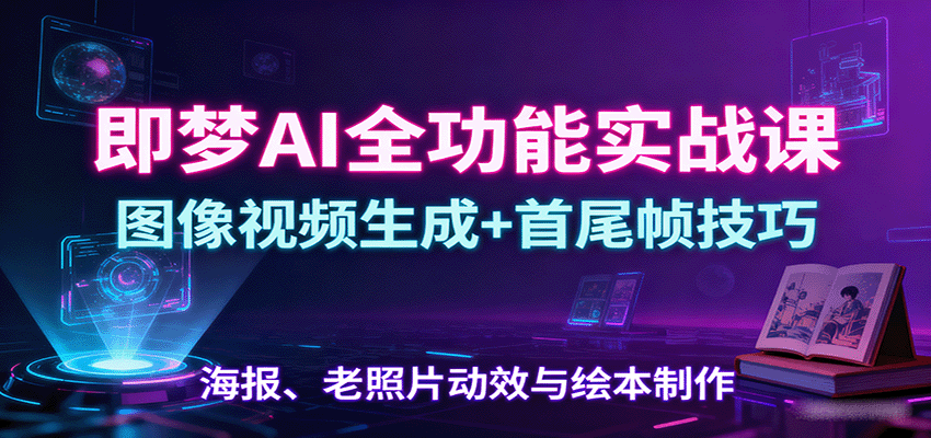 即梦AI全功能实战课：图像视频生成+首尾帧技巧，海报、老照片动效与绘本制作创客联盟总站-闲云创业网-老谢轻创网-中创网-福缘网-冒泡网-资源之家-魔方项目库创客联盟总站