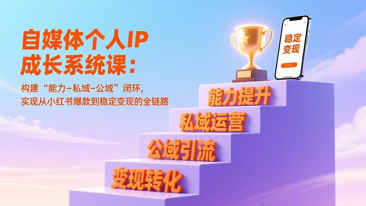 自媒体个人IP成长系统课：构建“能力-私域-公域”闭环，实现从小红书爆款到稳定变现的全链路创客联盟总站-闲云创业网-老谢轻创网-中创网-福缘网-冒泡网-资源之家-魔方项目库创客联盟总站