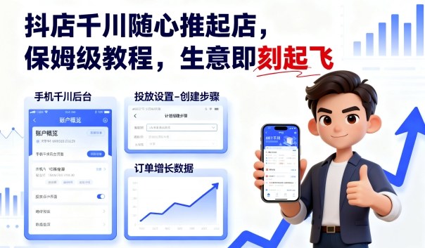 抖店千川随心推起店，保姆级教程，生意即刻起飞创客联盟总站-闲云创业网-老谢轻创网-中创网-福缘网-冒泡网-资源之家-魔方项目库创客联盟总站