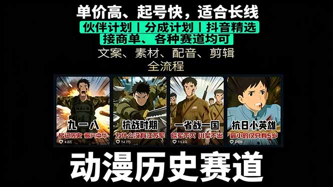 历史动漫赛道撸分成:起号、文案、素材、配音、剪辑,单视频收益破万创客联盟总站-闲云创业网-老谢轻创网-中创网-福缘网-冒泡网-资源之家-魔方项目库创客联盟总站