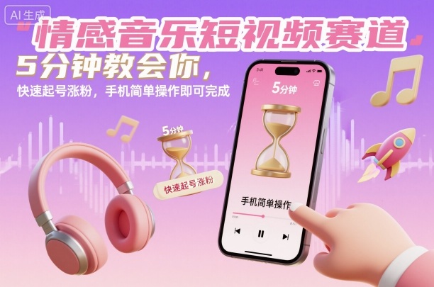 情感音乐短视频赛道,5分钟教会你,快速起号涨粉,手机简单操作即可完成创客联盟总站-闲云创业网-老谢轻创网-中创网-福缘网-冒泡网-资源之家-魔方项目库创客联盟总站
