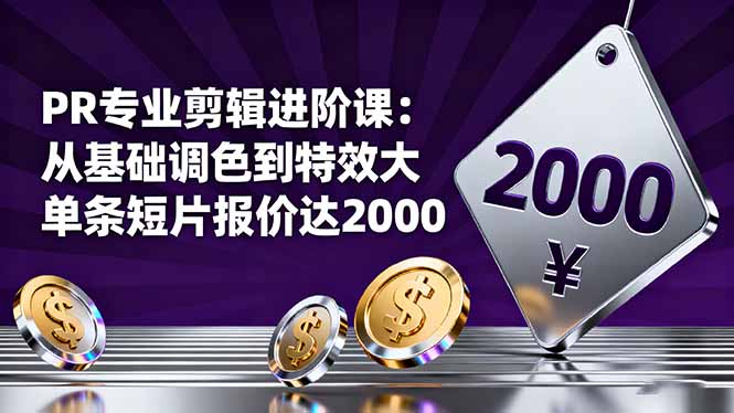 PR专业剪辑进阶课:从基础调色到特效大片的进阶技能,单条短片报价达2000创客联盟总站-闲云创业网-老谢轻创网-中创网-福缘网-冒泡网-资源之家-魔方项目库创客联盟总站
