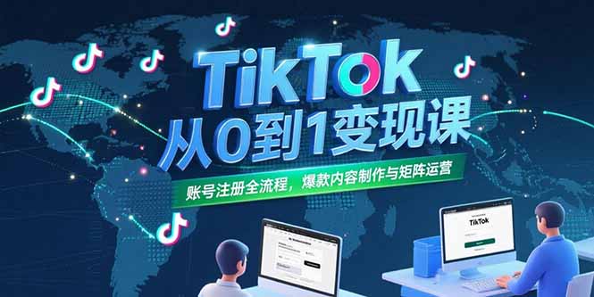 TikTok从0到1变现课,账号注册全流程,爆款内容制作与矩阵运营创客联盟总站-闲云创业网-老谢轻创网-中创网-福缘网-冒泡网-资源之家-魔方项目库创客联盟总站
