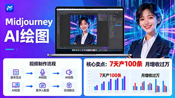 AI绘图照片开口说话视频制作:Midjourney+数字人,7天产100条月增收过万创客联盟总站-闲云创业网-老谢轻创网-中创网-福缘网-冒泡网-资源之家-魔方项目库创客联盟总站