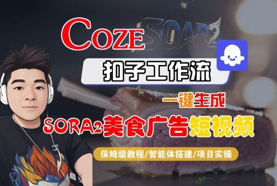 Coze扣子智能体工作流一键生成“SORA2美食广告“短视频,全流程保姆级教学创客联盟总站-闲云创业网-老谢轻创网-中创网-福缘网-冒泡网-资源之家-魔方项目库创客联盟总站