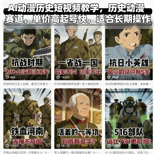 AI动漫历史短视频教学，历史动漫赛道，单价高起号快，适合长期操作创客联盟总站-闲云创业网-老谢轻创网-中创网-福缘网-冒泡网-资源之家-魔方项目库创客联盟总站